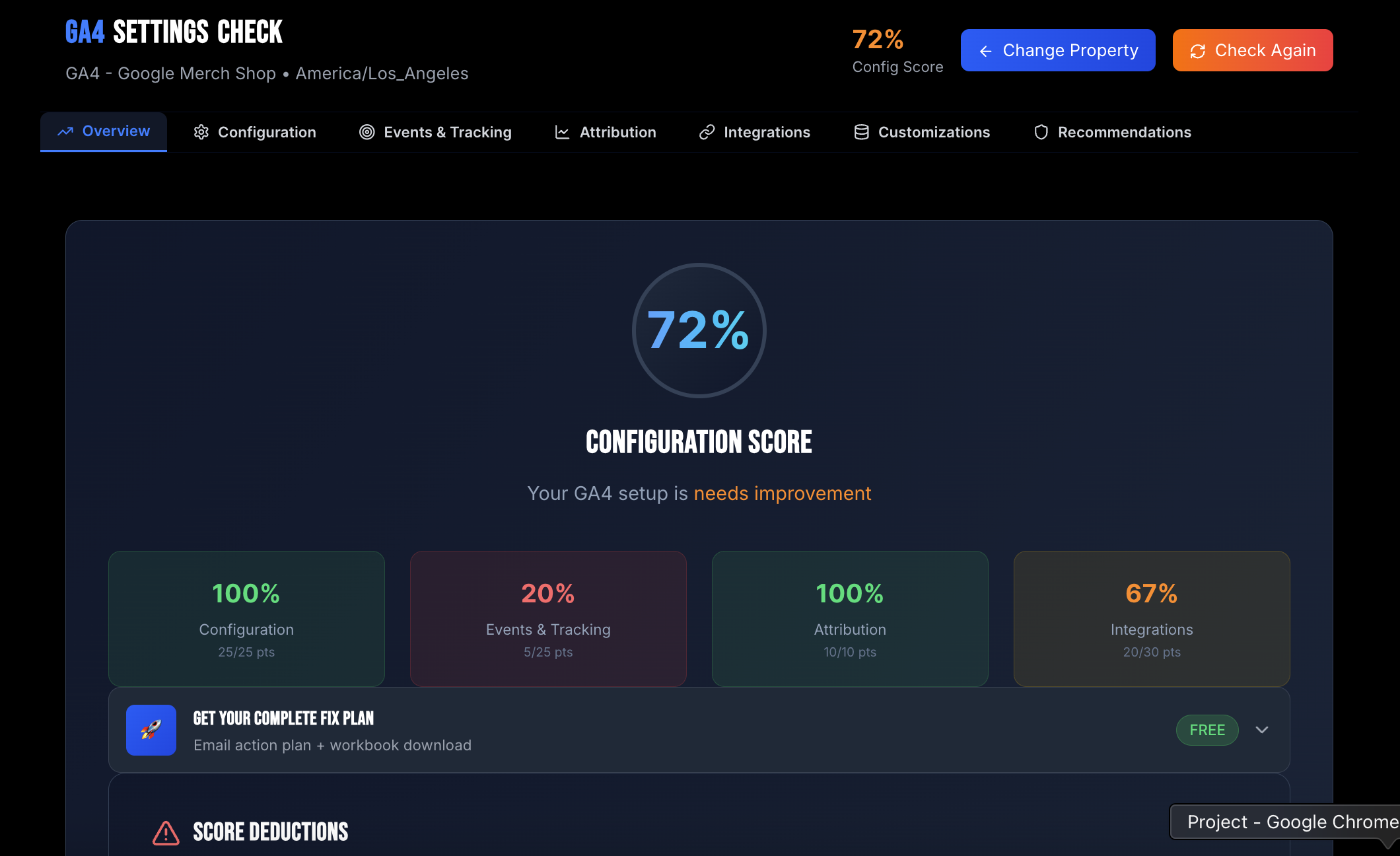 GA4 Settings Checker Dashboard preview